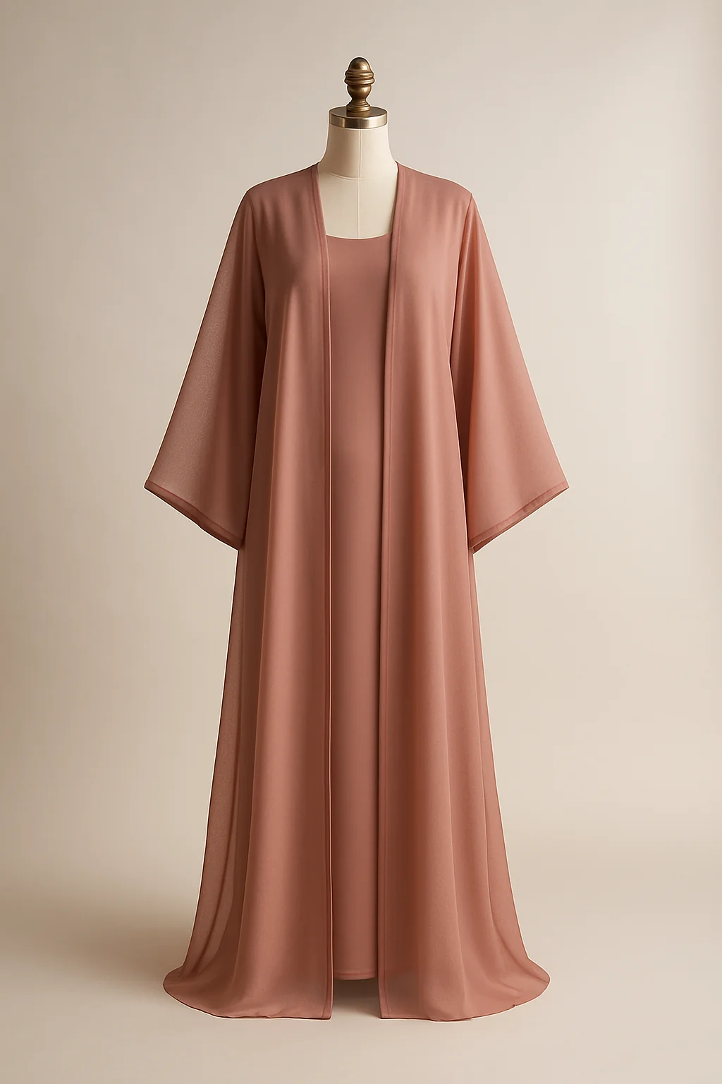 Dusty rose chiffon kimono-sleeve abaya, custom made by HMN Alteration & Tailoring