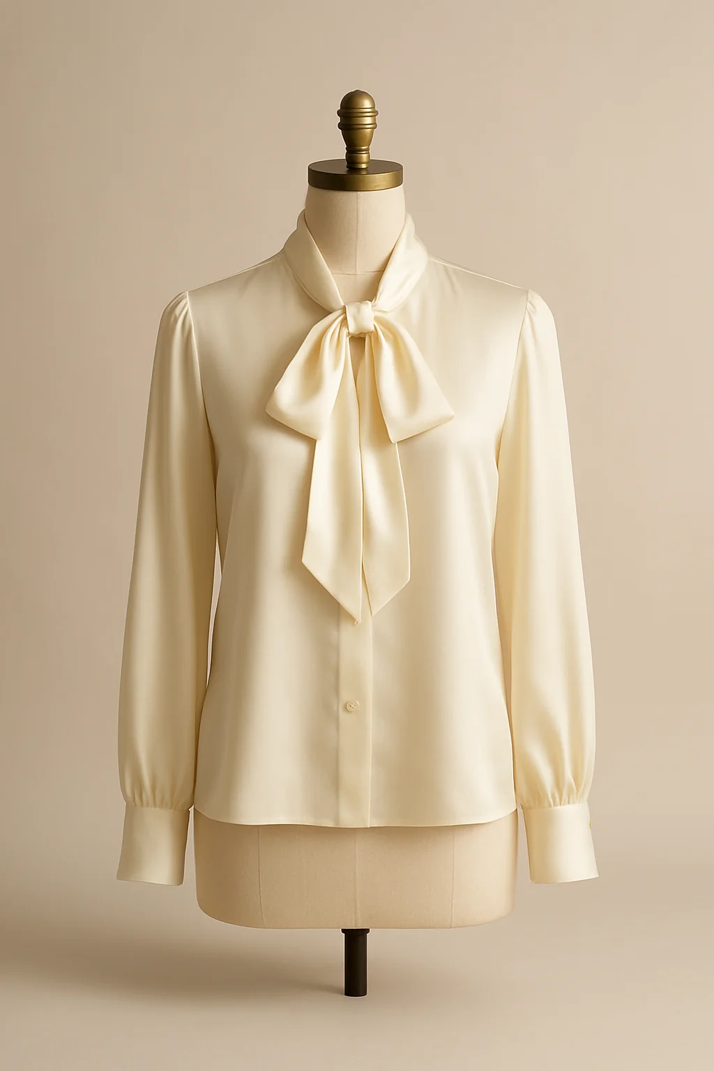Ivory silk bow blouse, custom made by HMN Alteration & Tailoring