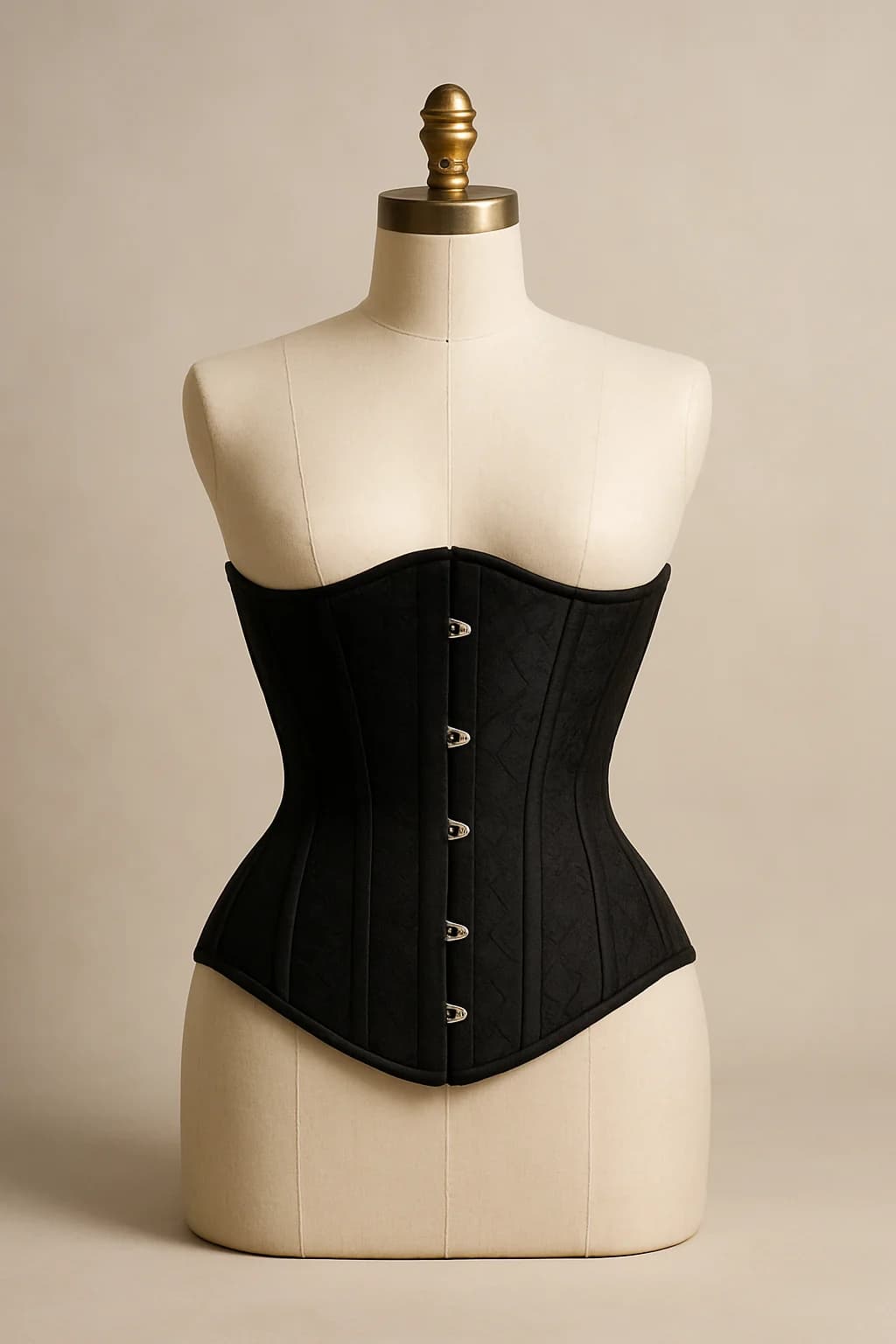 Black brocade underbust corset, custom made by HMN Alteration & Tailoring
