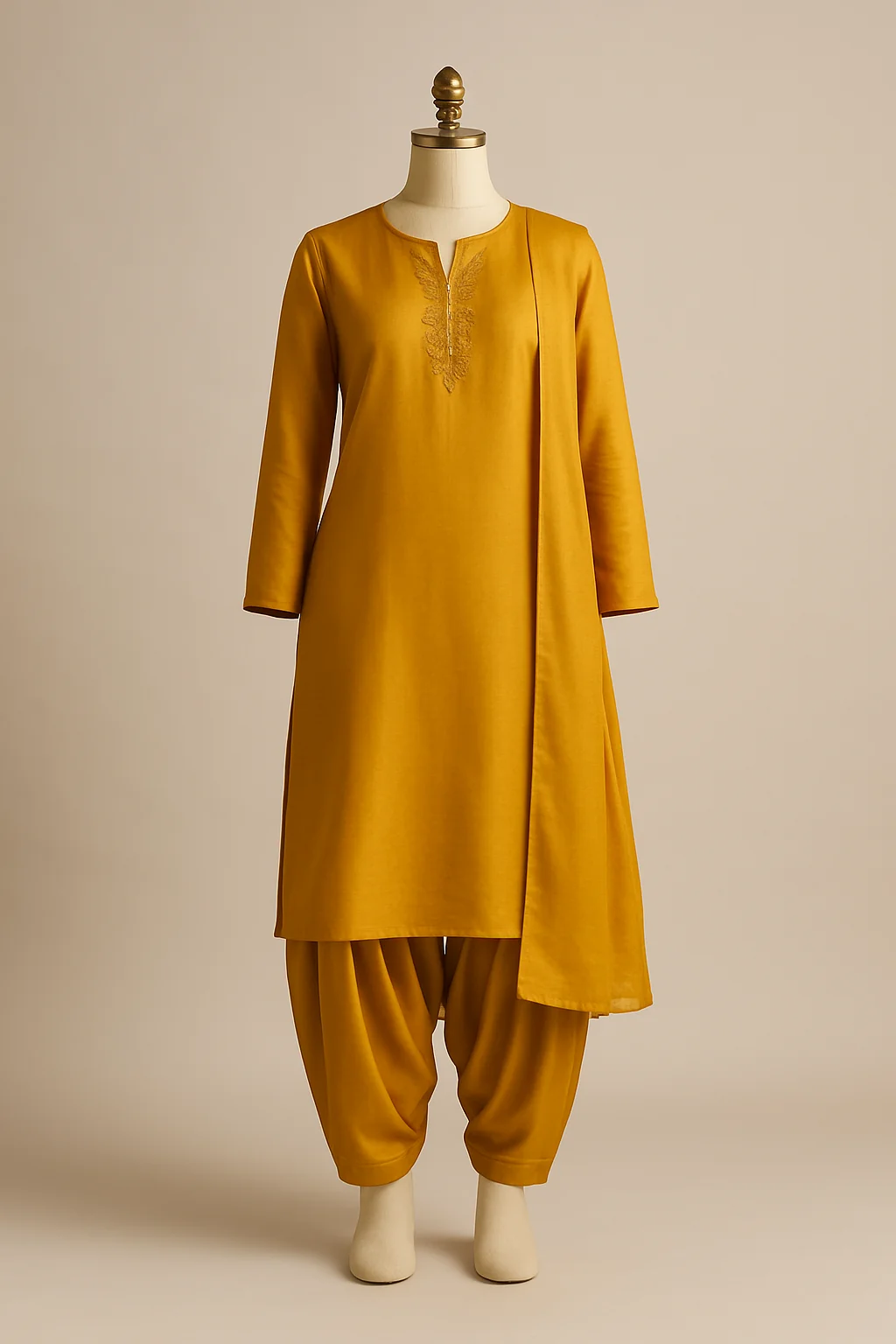 Patiala suit in mustard silk, custom made by HMN Alteration & Tailoring
