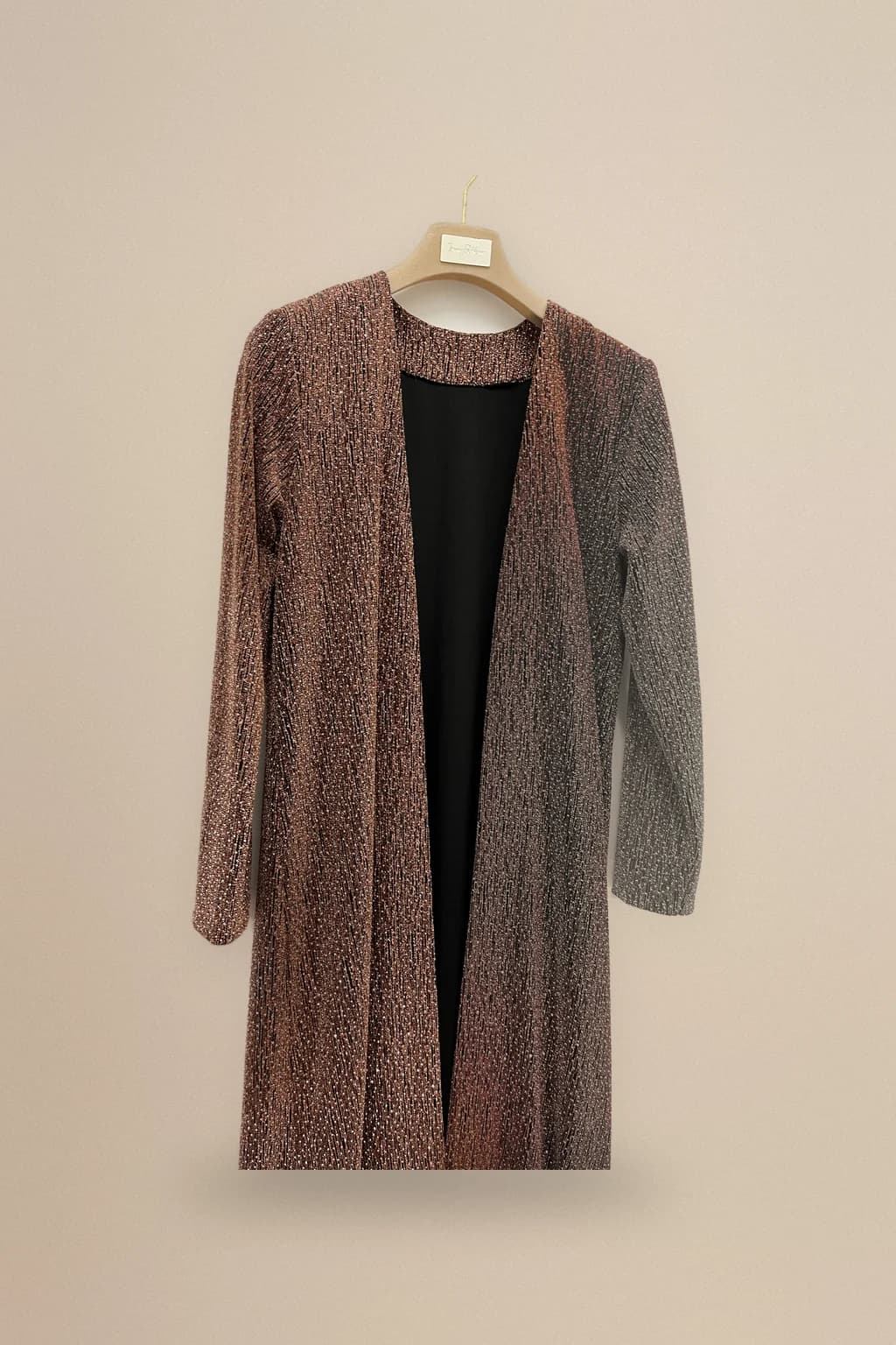 Brown textured long open coat, custom made by HMN Alteration & Tailoring