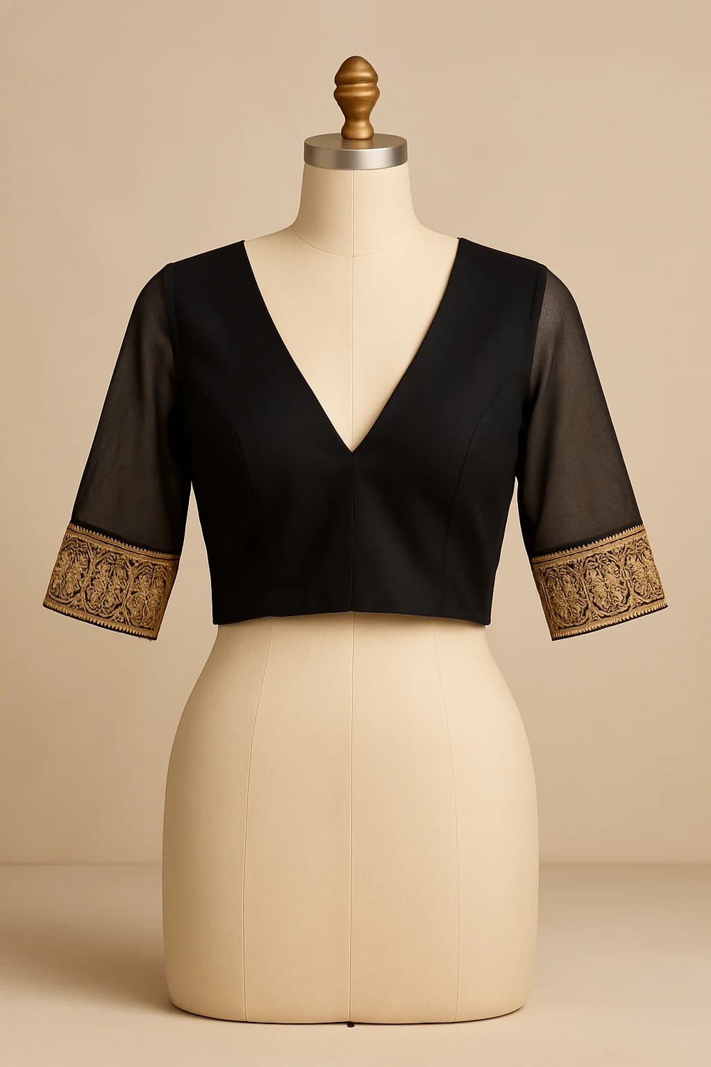 Black sheer V-back saree blouse, custom made by HMN Alteration & Tailoring