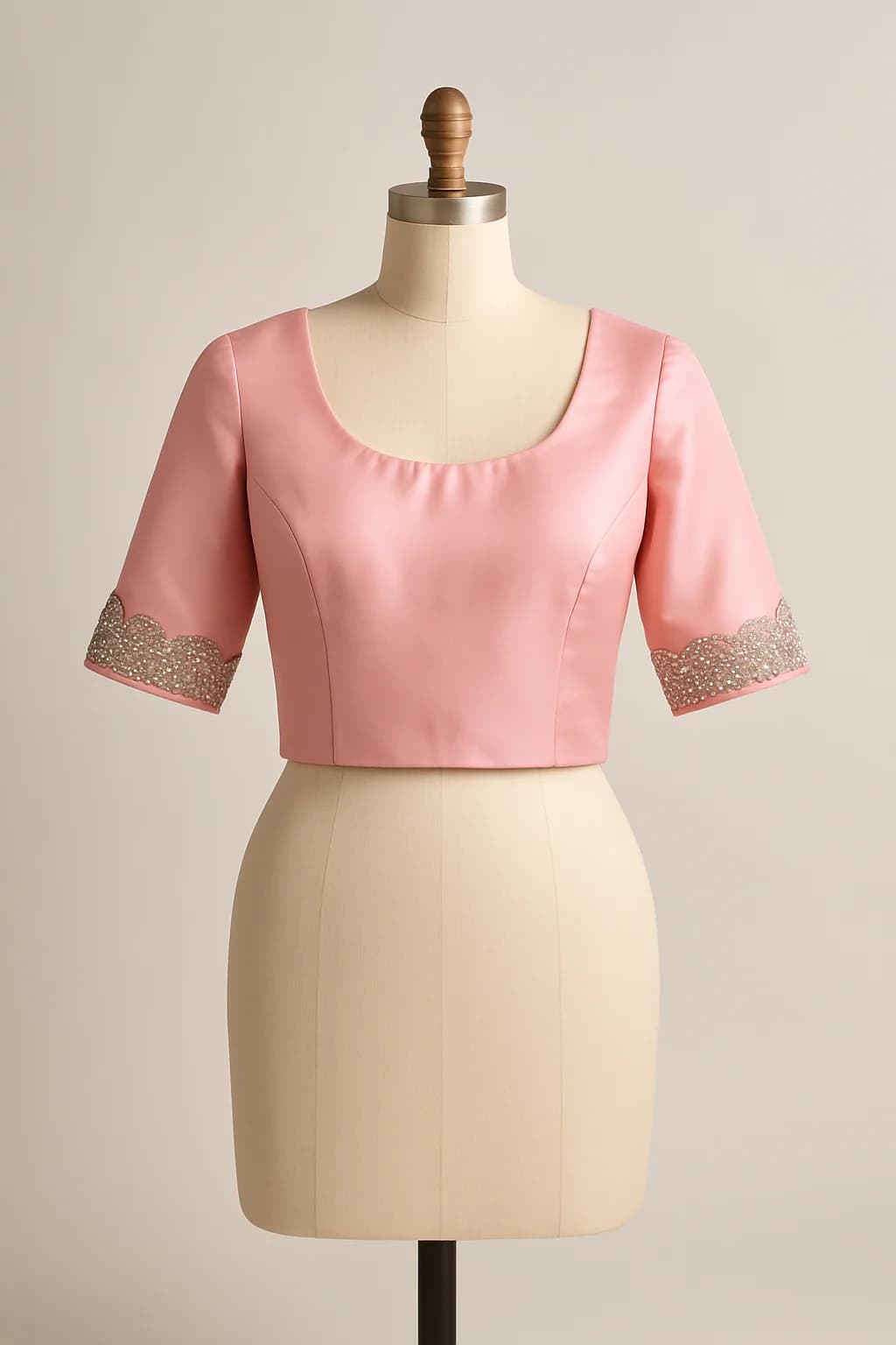 Pink satin saree blouse with sage lehenga, custom made by HMN Alteration & Tailoring