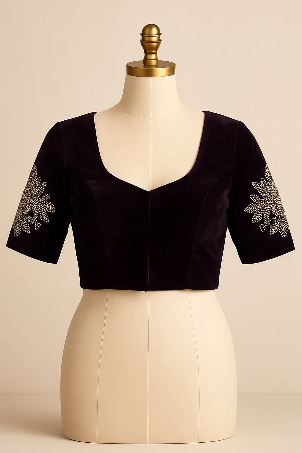 Dark purple velvet saree blouse, custom made by HMN Alteration & Tailoring