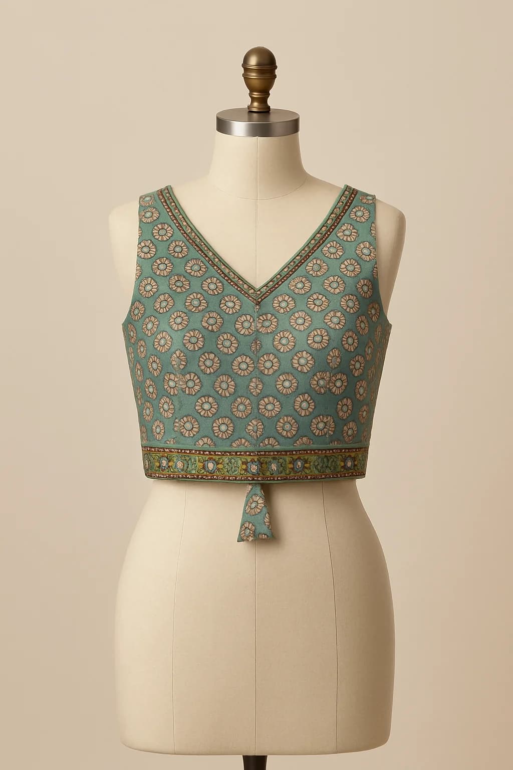 Teal embroidered sleeveless saree blouse, custom made by HMN Alteration & Tailoring