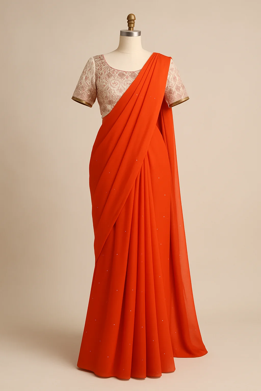 Orange georgette saree with embroidered blouse, custom made by HMN Alteration & Tailoring