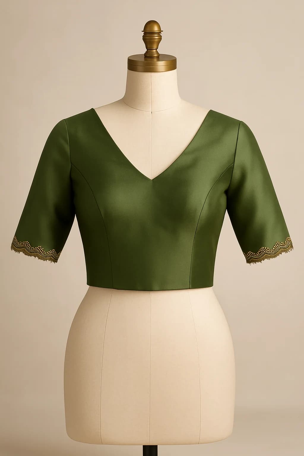 Sage satin saree blouse, custom made by HMN Alteration & Tailoring