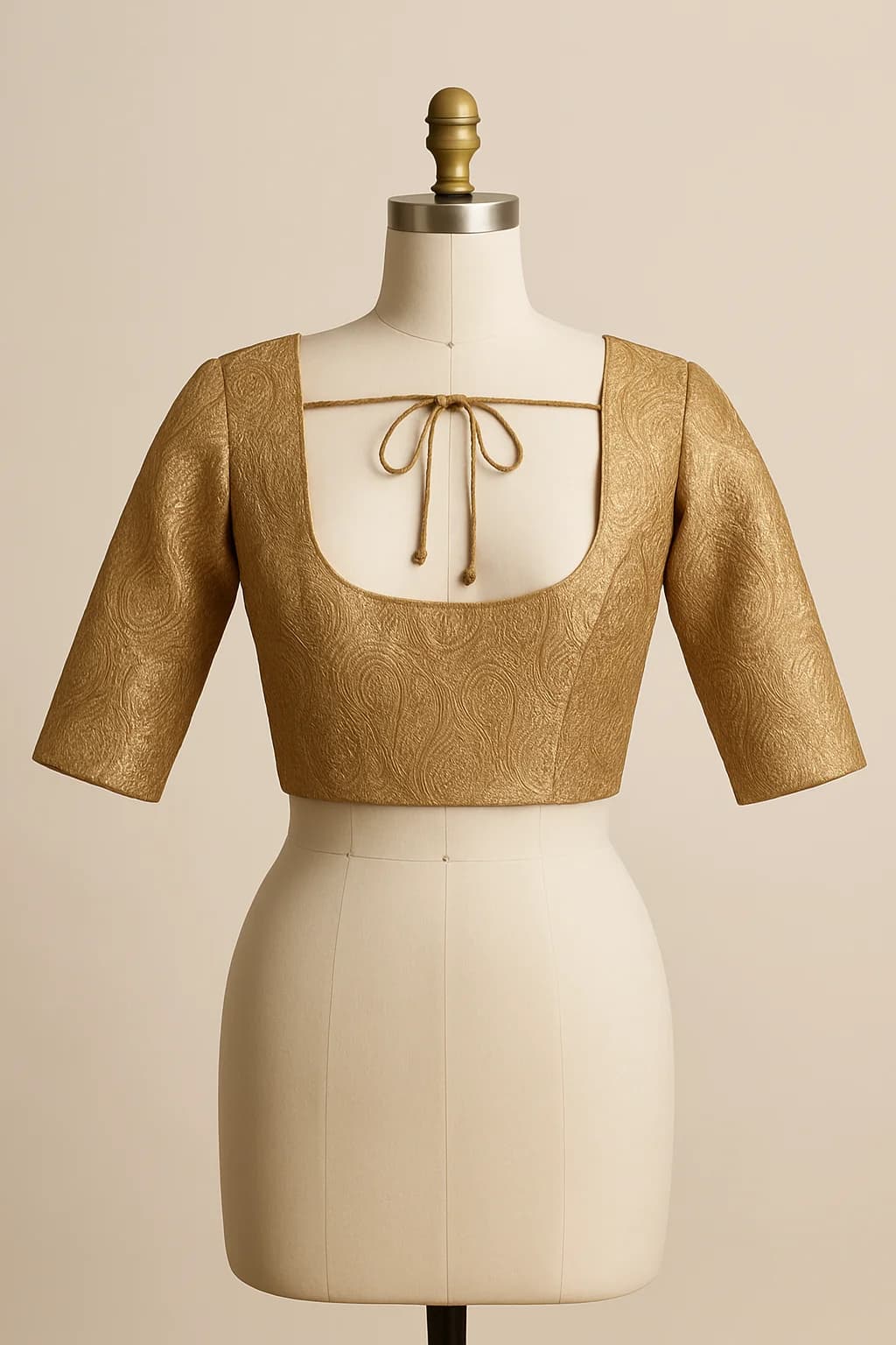 Gold brocade saree blouse with tie back, custom made by HMN Alteration & Tailoring