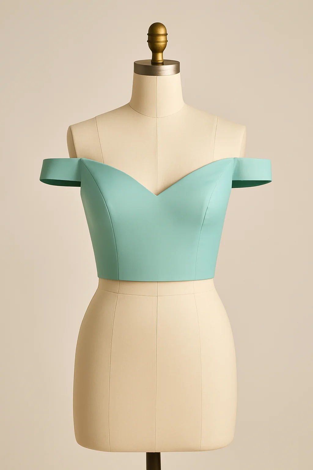 Mint off-the-shoulder crop top, custom made by HMN Alteration & Tailoring