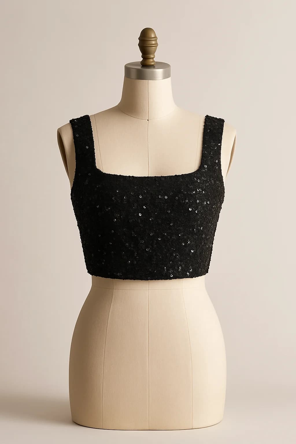 Black sequin crop top with tie back, custom made by HMN Alteration & Tailoring