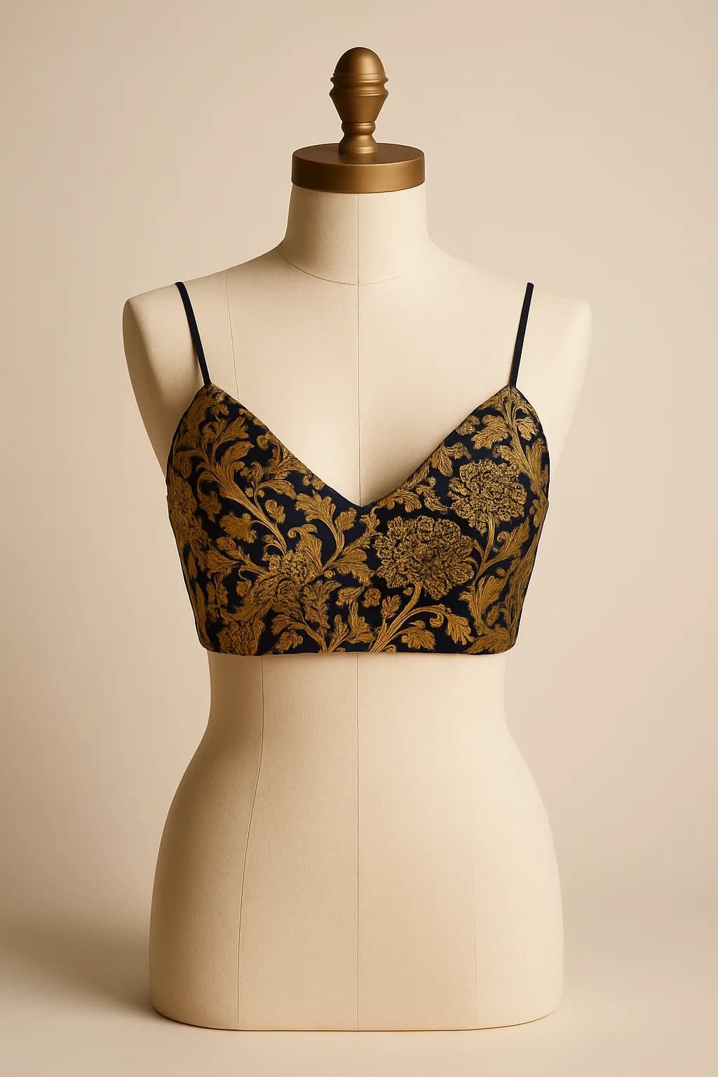 Black and gold brocade bralette top, custom made by HMN Alteration & Tailoring