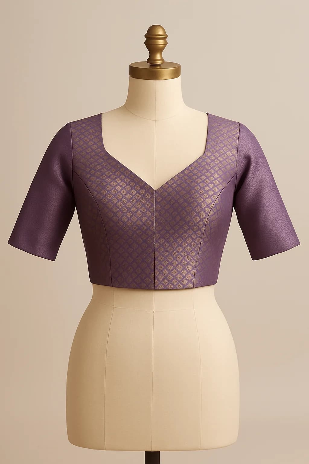 Mauve brocade V-neck saree blouse, custom made by HMN Alteration & Tailoring