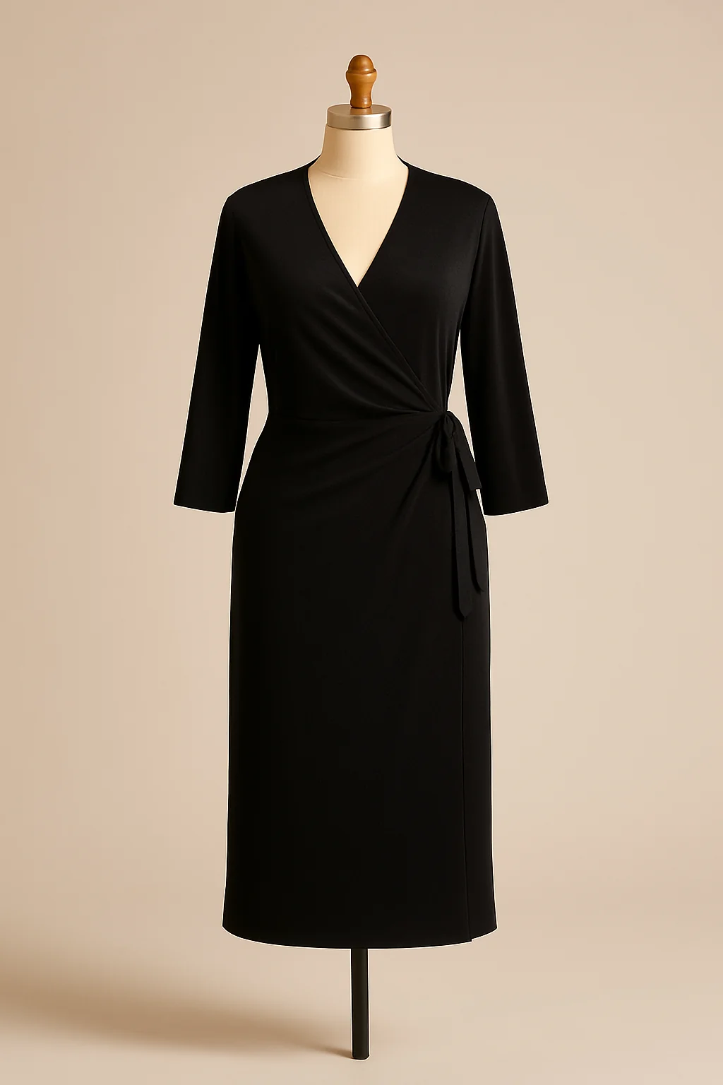 Black wrap midi dress, custom made by HMN Alteration & Tailoring