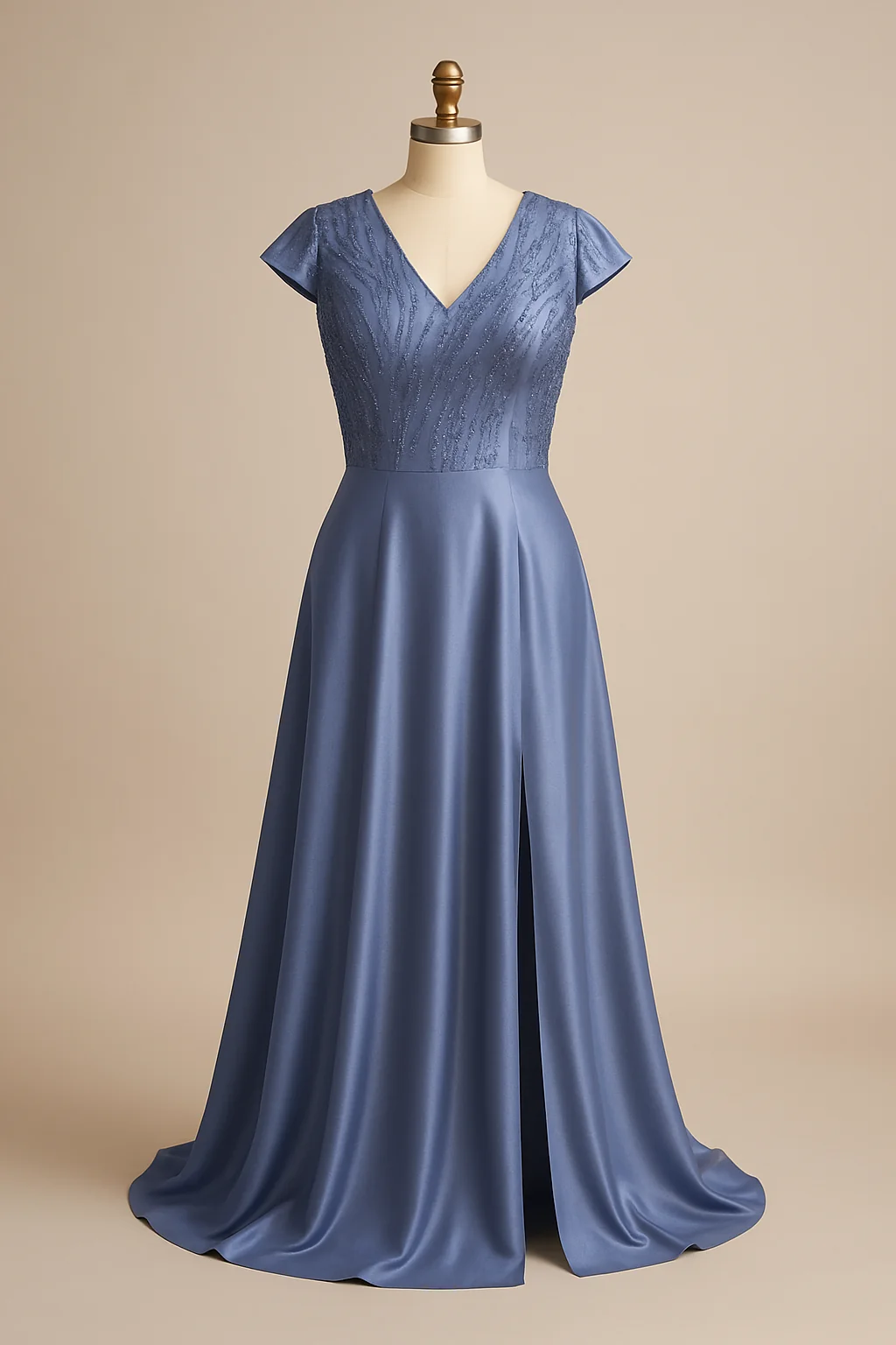 Periwinkle satin gown with lace bodice, custom made by HMN Alteration & Tailoring