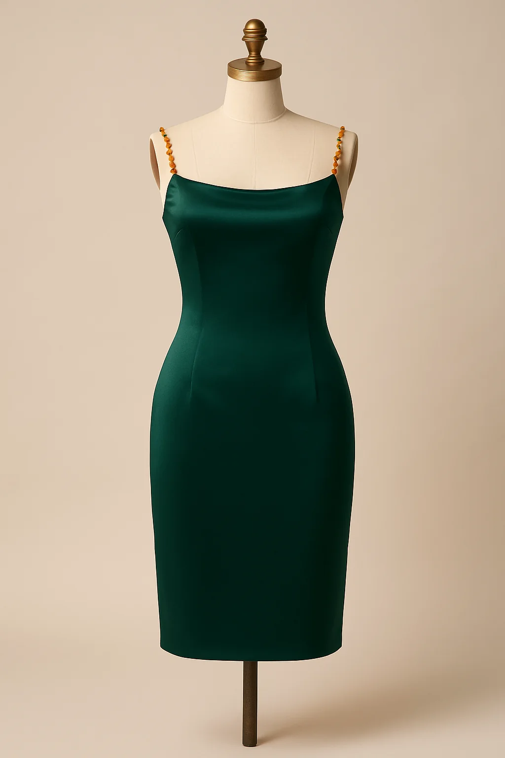 Emerald satin strappy dress, custom made by HMN Alteration & Tailoring