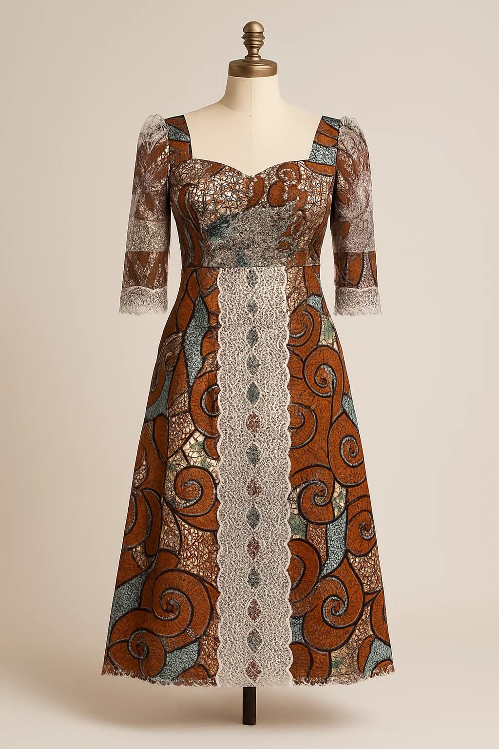 Ankara print gown with puff sleeves, custom made by HMN Alteration & Tailoring