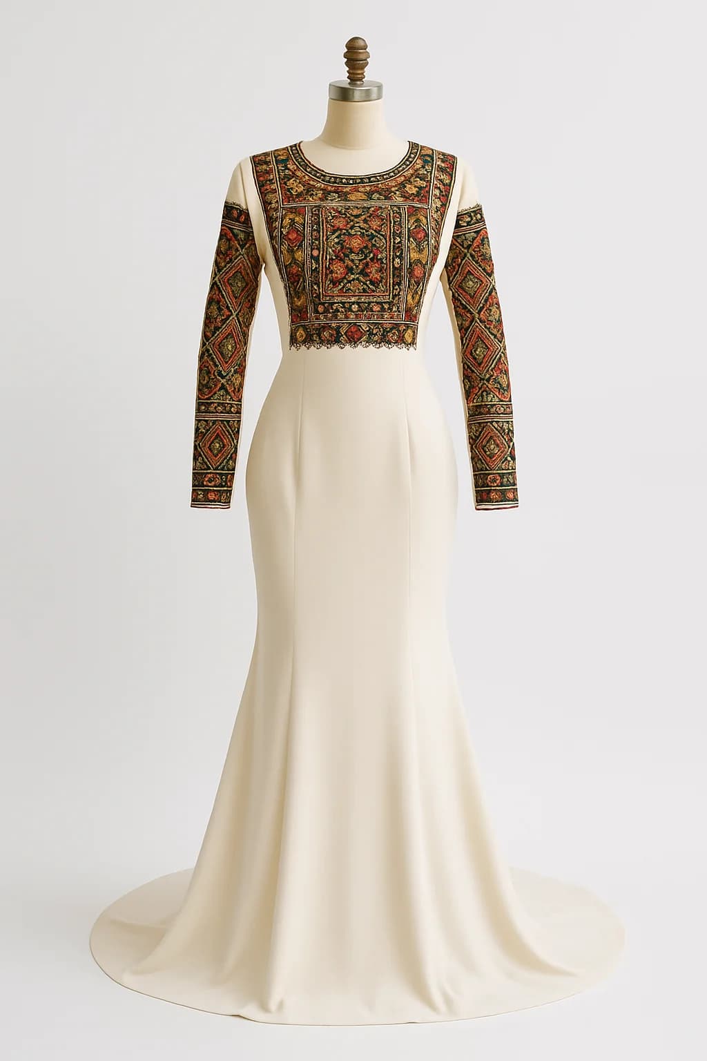Ivory bridal gown with Afghan embroidery, custom made by HMN Alteration & Tailoring