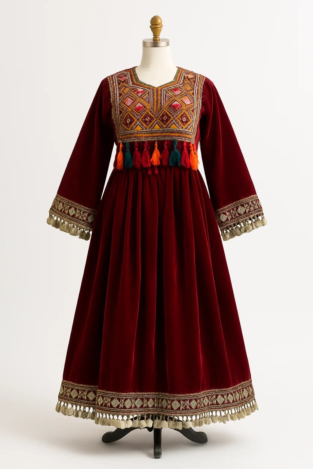 Kuchi dress in red velvet, custom made by HMN Alteration & Tailoring