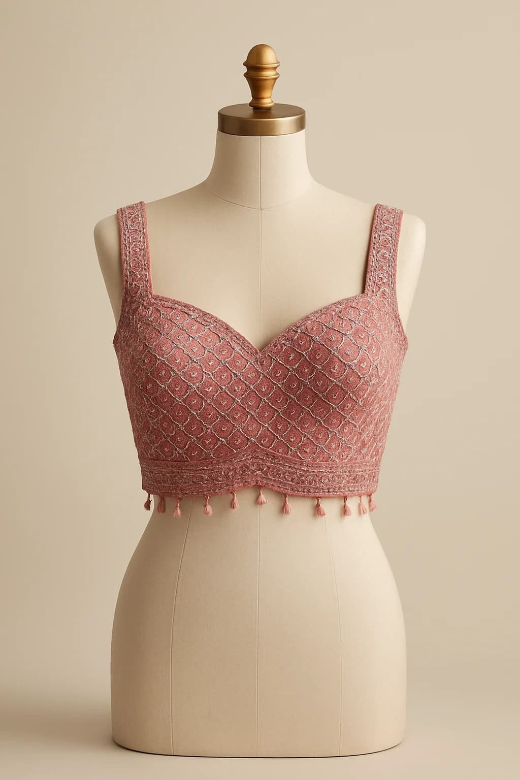 Pink beaded sweetheart crop blouse, custom made by HMN Alteration & Tailoring