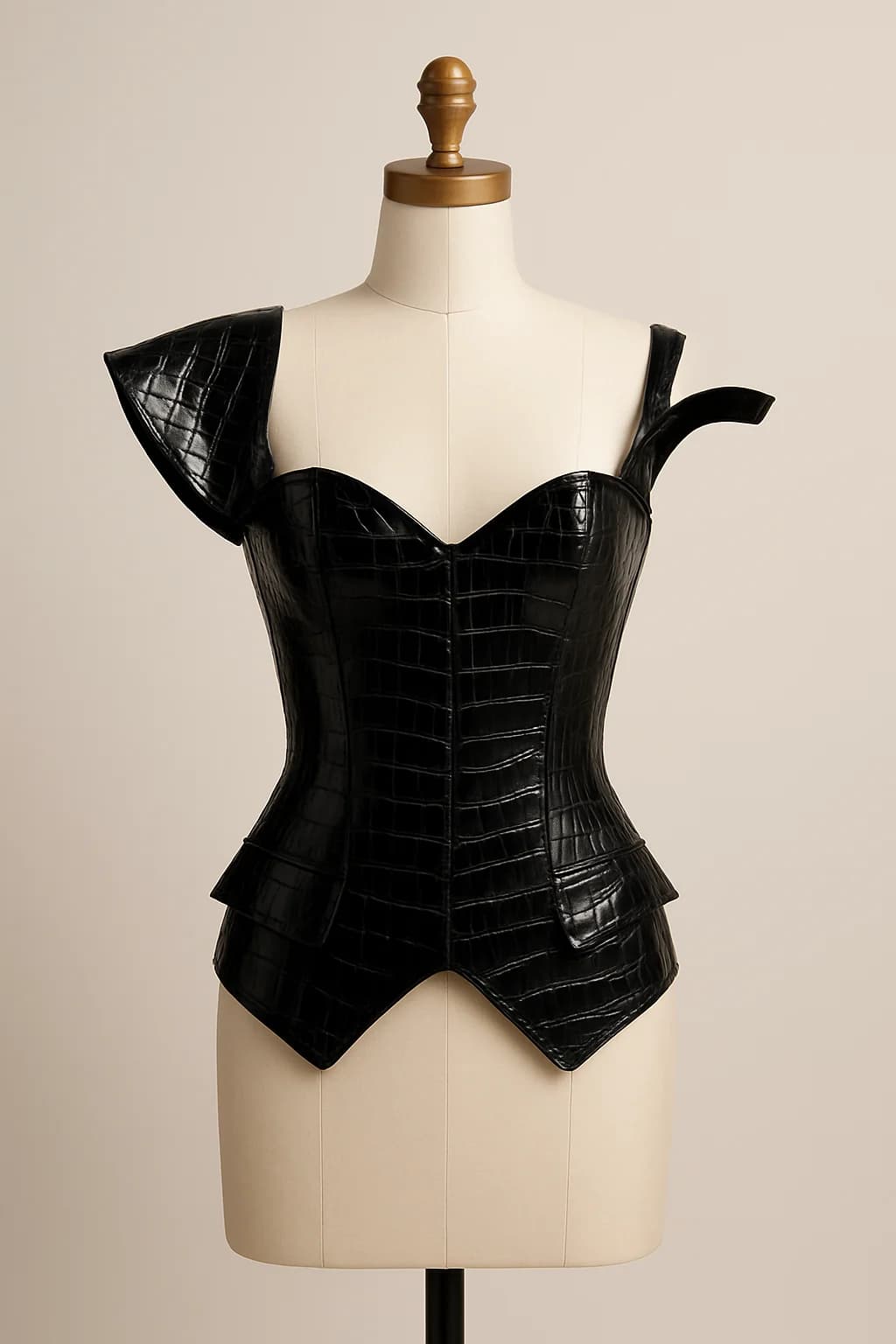 Black patent corset bodice with cap sleeves, custom made by HMN Alteration & Tailoring