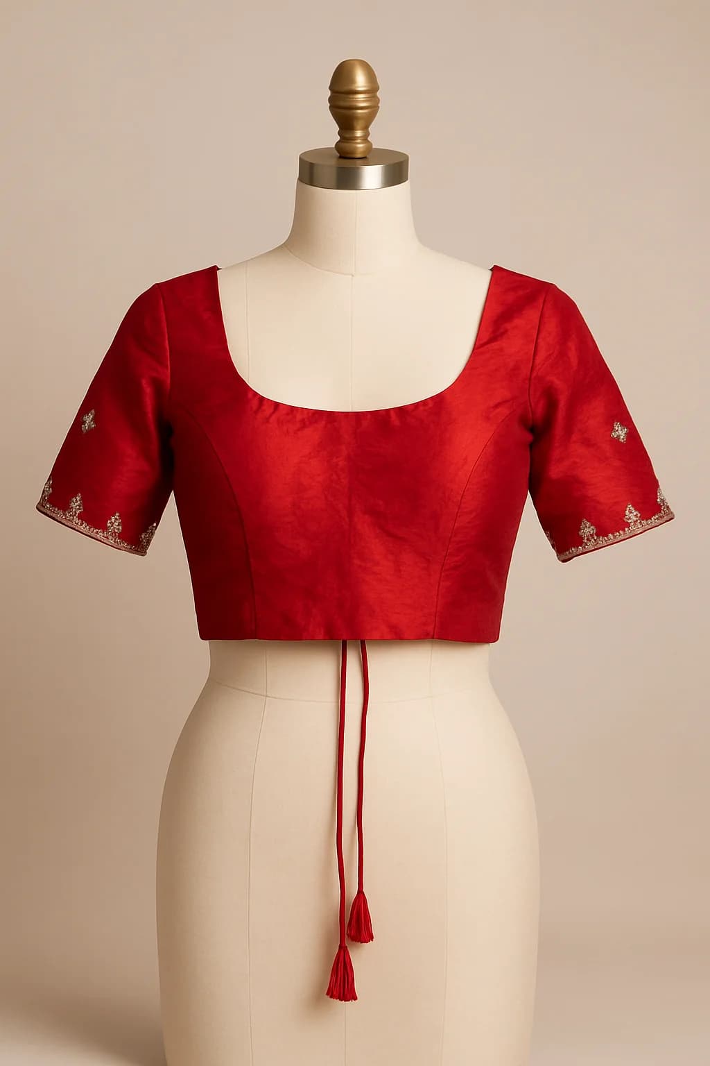 Red embroidered saree blouse with tie back, custom made by HMN Alteration & Tailoring