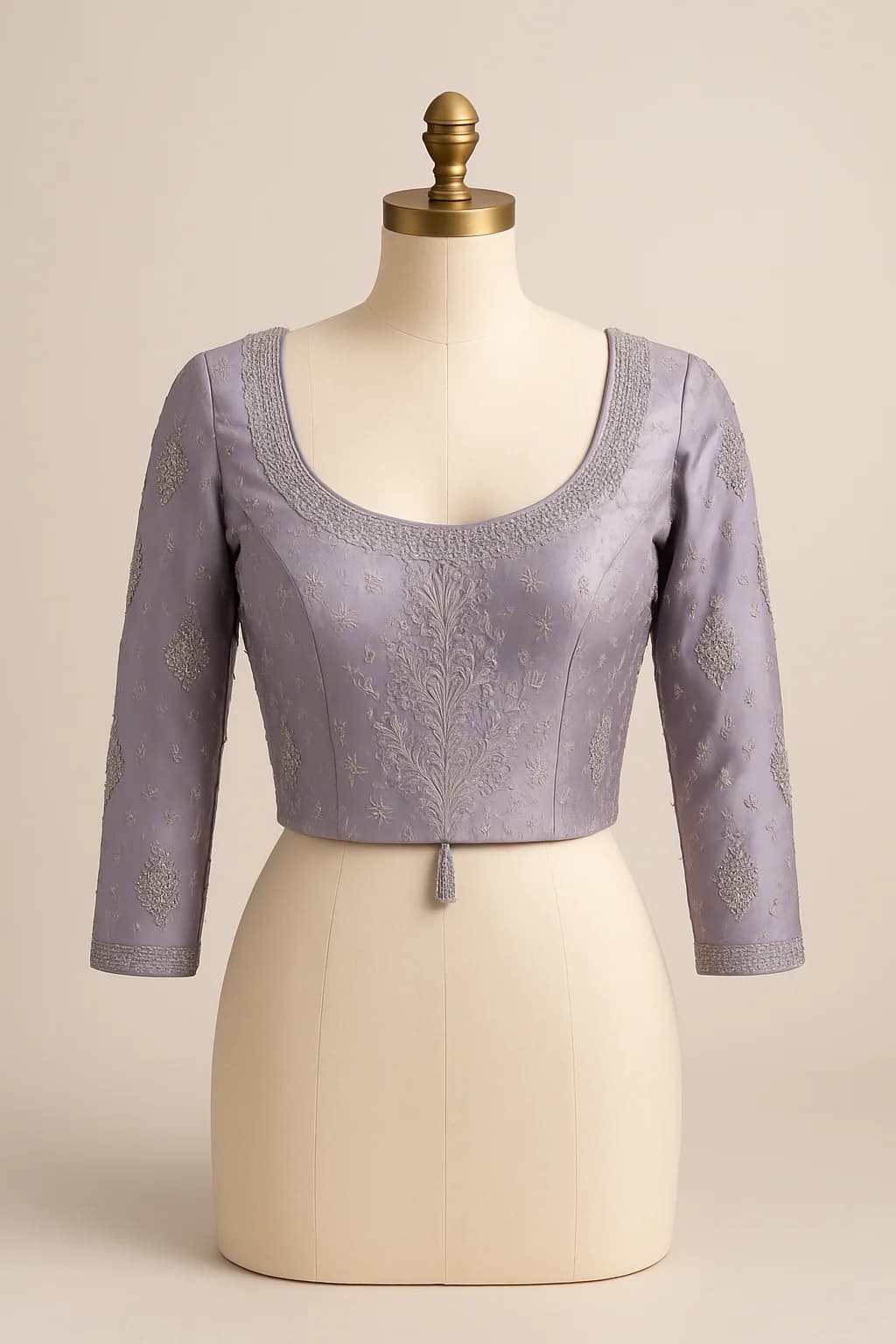 Lilac brocade saree blouse, back view, custom made by HMN Alteration & Tailoring