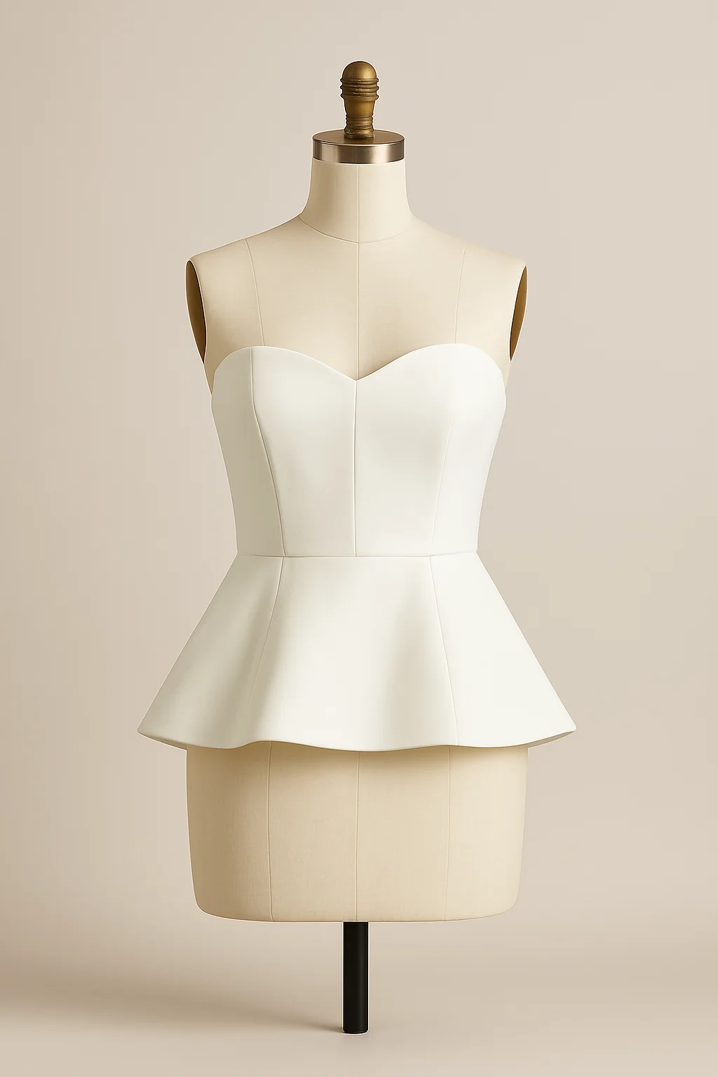 White satin strapless peplum top, custom made by HMN Alteration & Tailoring