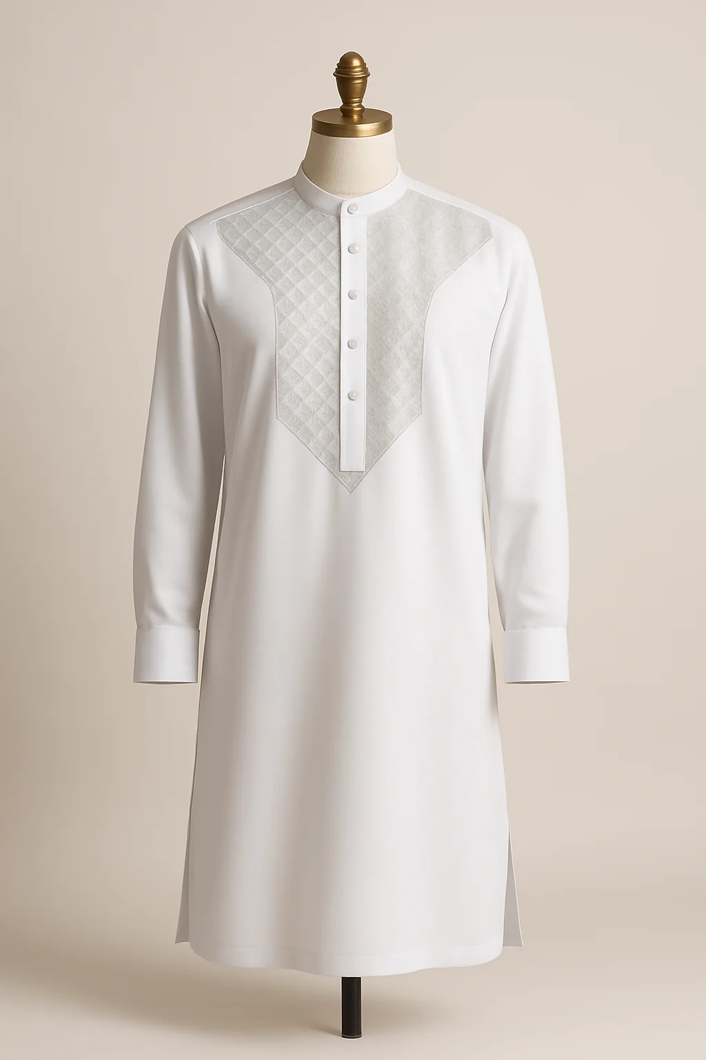 White perahan with silver embroidered placket, custom made by HMN Alteration & Tailoring