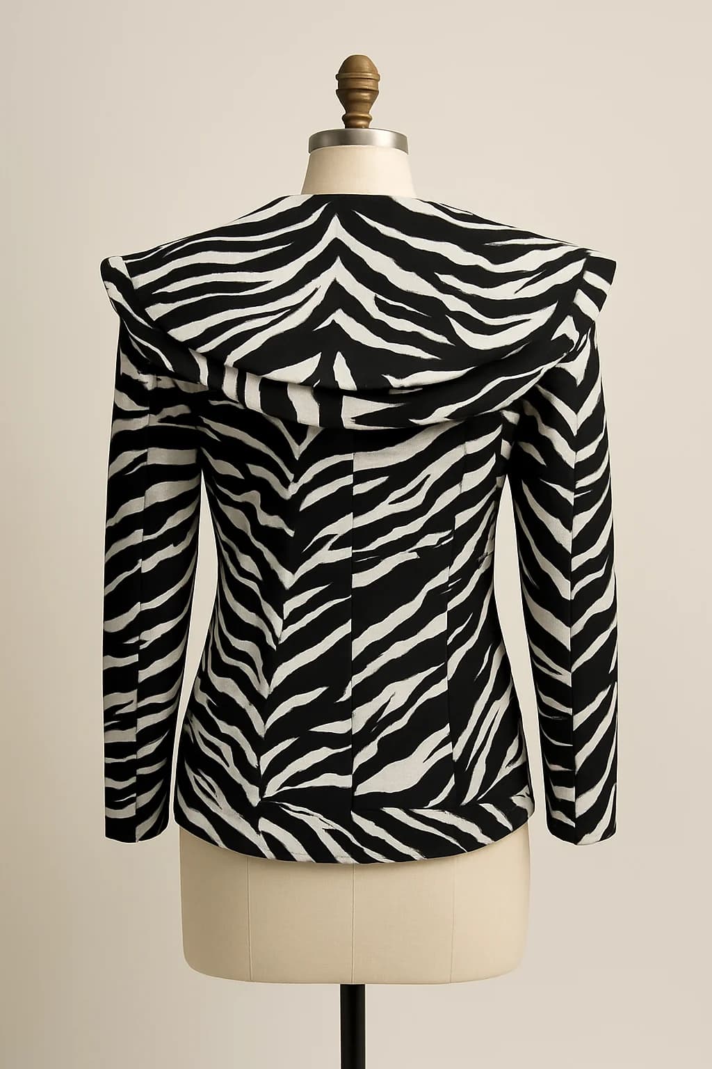 Zebra print wide-collar jacket, custom made by HMN Alteration & Tailoring