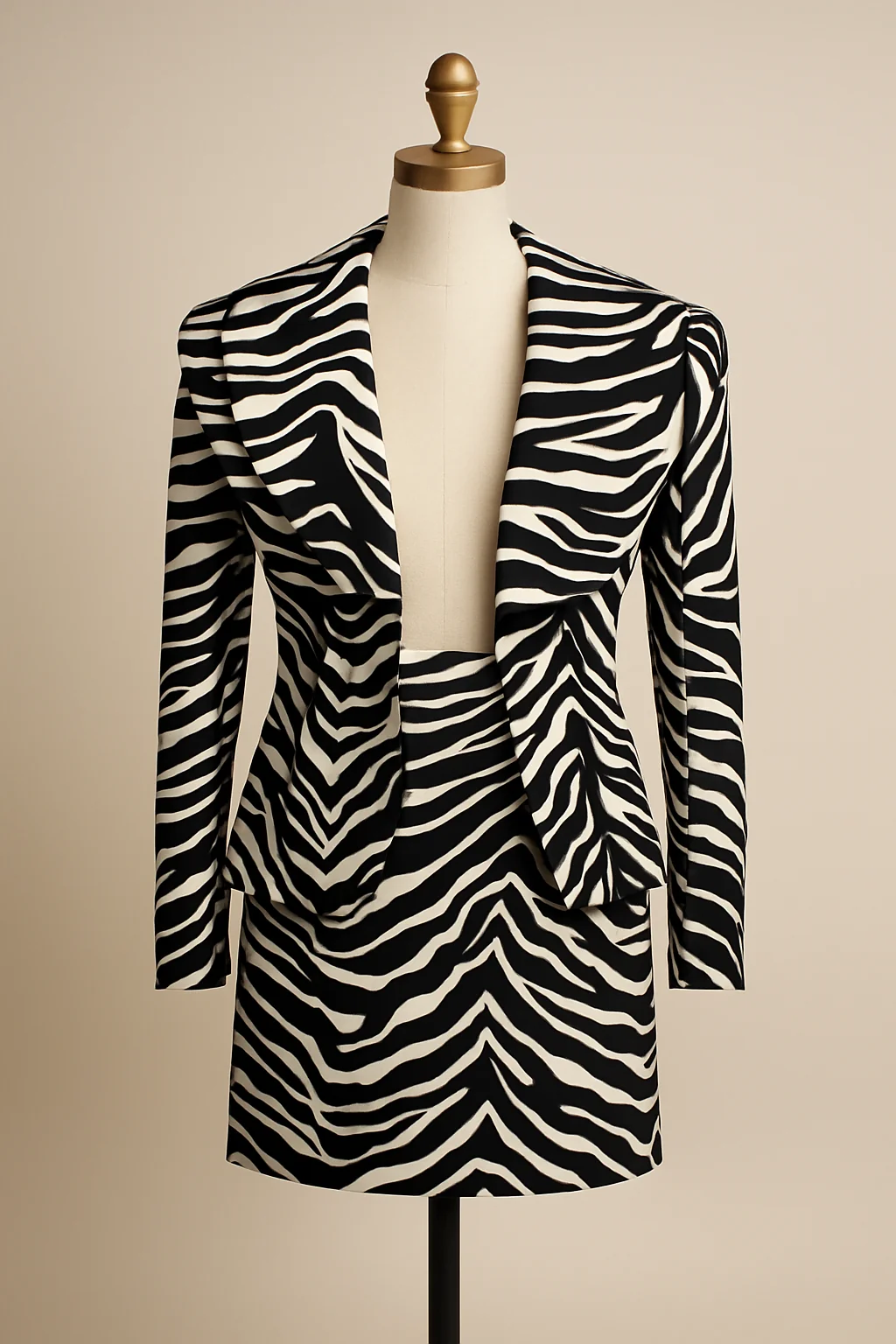 Zebra print jacket and skirt set, custom made by HMN Alteration & Tailoring