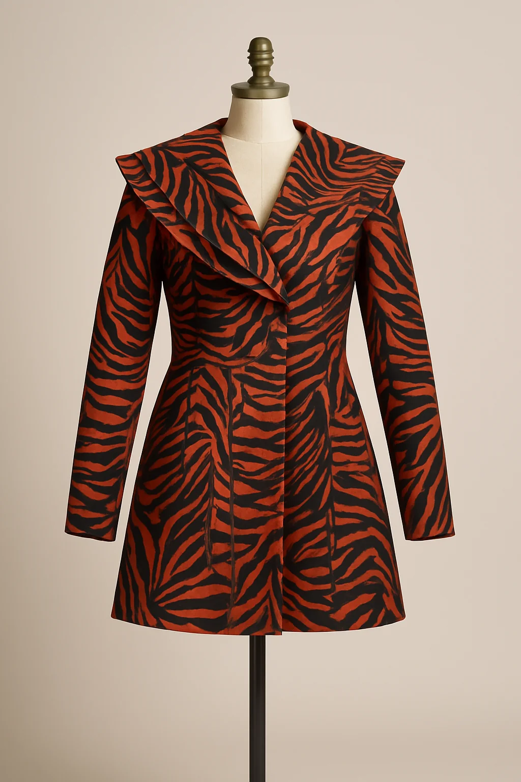 Orange tiger print wide-collar jacket, custom made by HMN Alteration & Tailoring