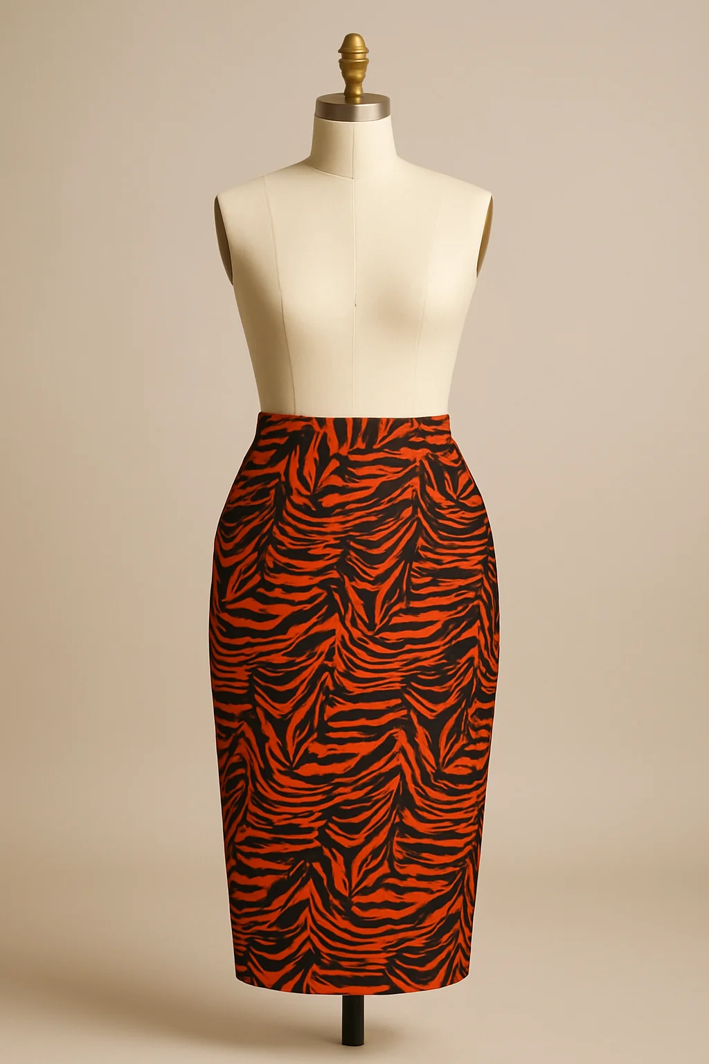 Orange tiger print pencil skirt, custom made by HMN Alteration & Tailoring