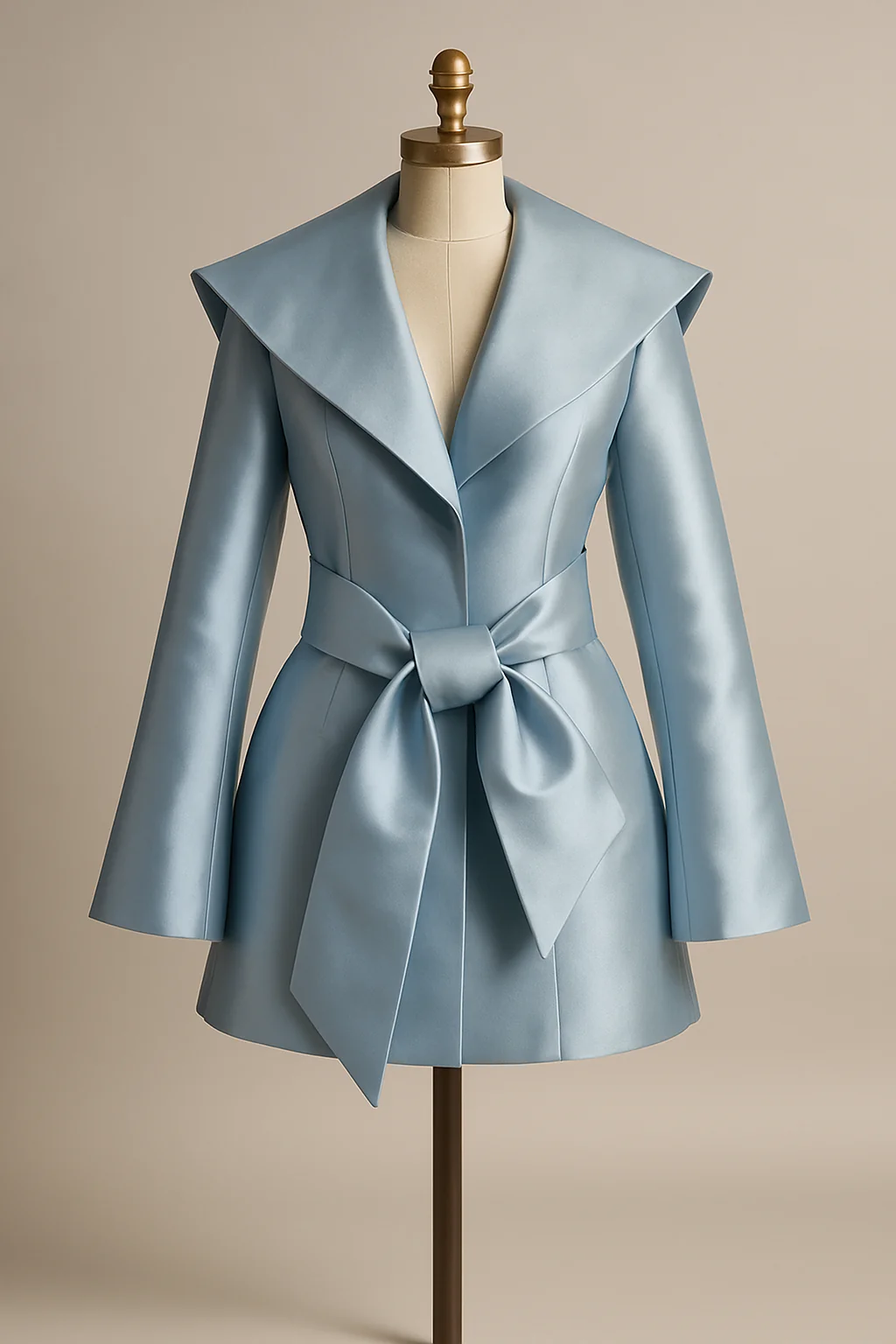 Powder blue satin jacket with bow, custom made by HMN Alteration & Tailoring