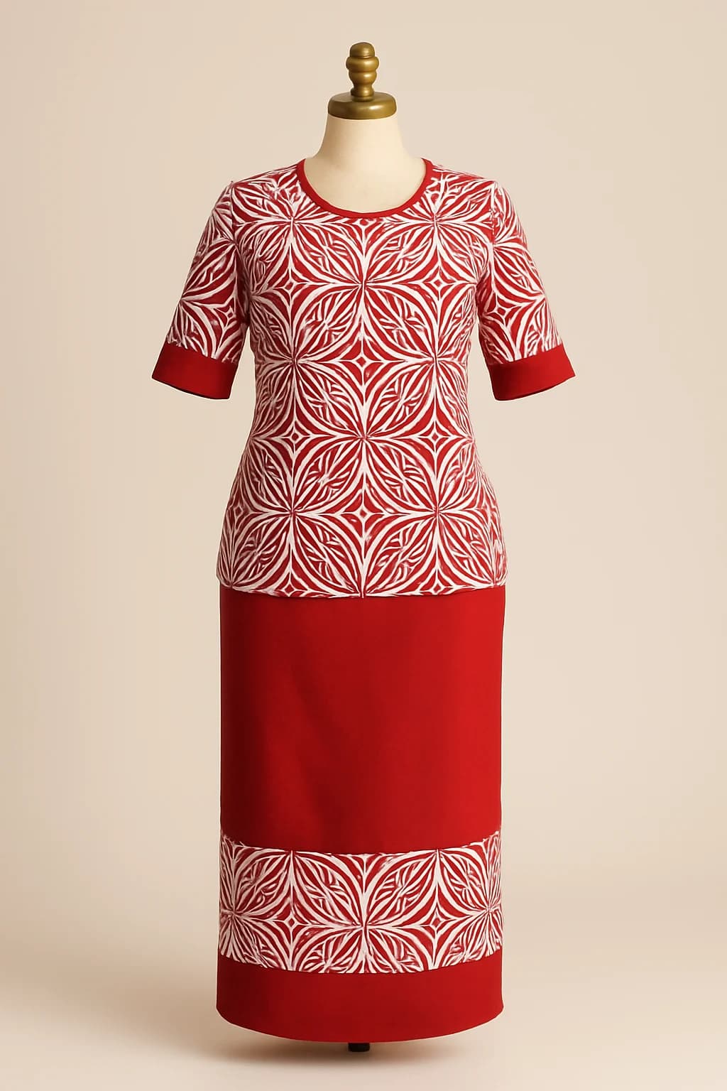 Red elei print puletasi set, custom made by HMN Alteration & Tailoring