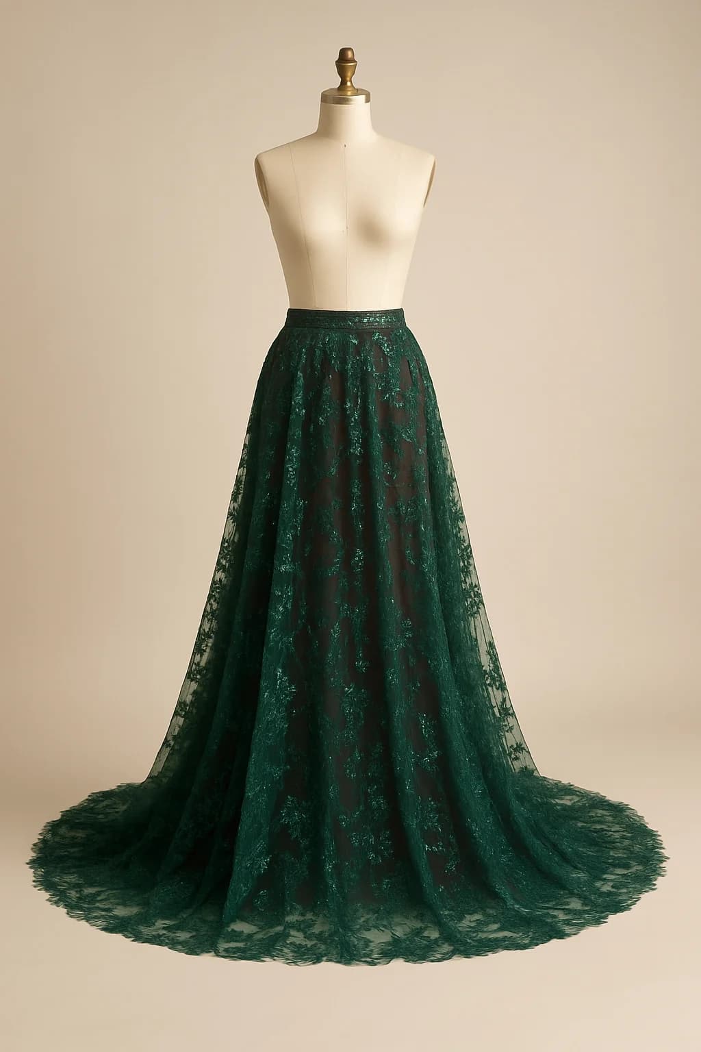 Emerald sequin tulle skirt with train, custom made by HMN Alteration & Tailoring