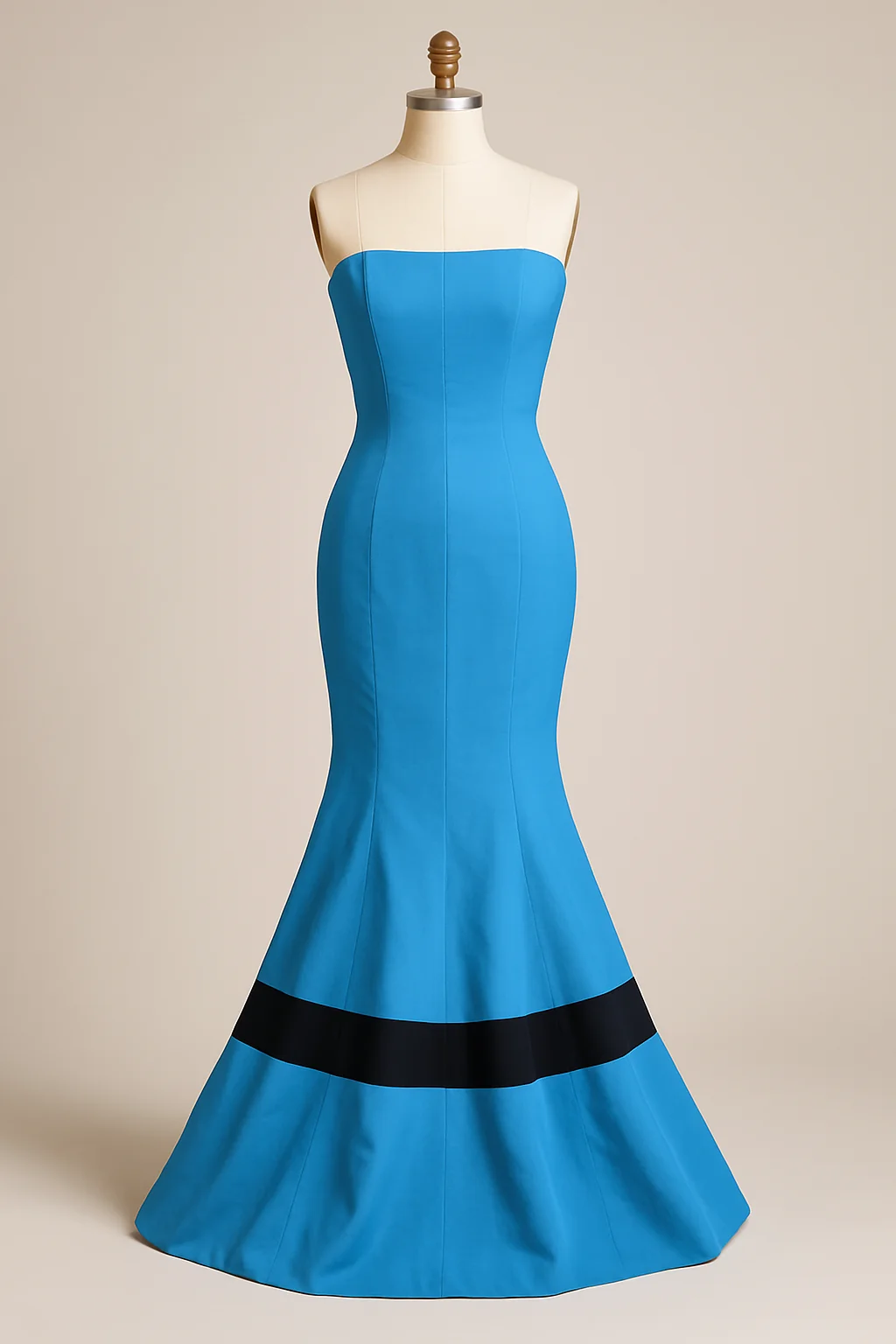 Turquoise satin mermaid gown, back view, custom made by HMN Alteration & Tailoring
